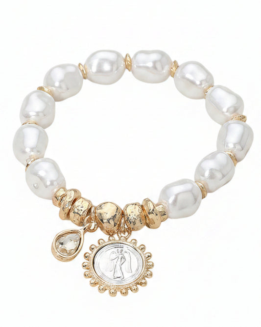 Pendant Detailed Pearl Charm Stretch Bracelet