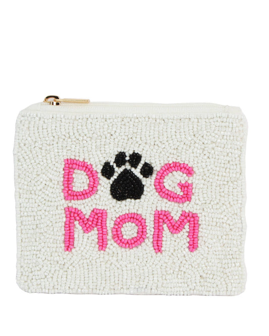 Beaded WHITE DOG MOM Coin Purse