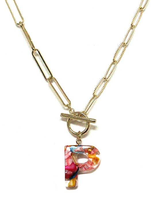 Rainbow Acrylic Initial Toggle Chain Necklace