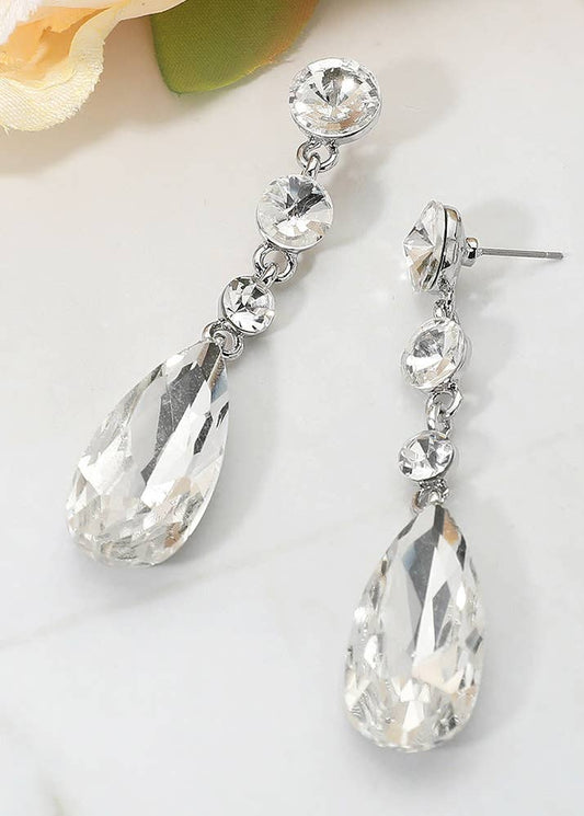 Elegant Multi Faceted Crystal Dangle Statement Earrings
