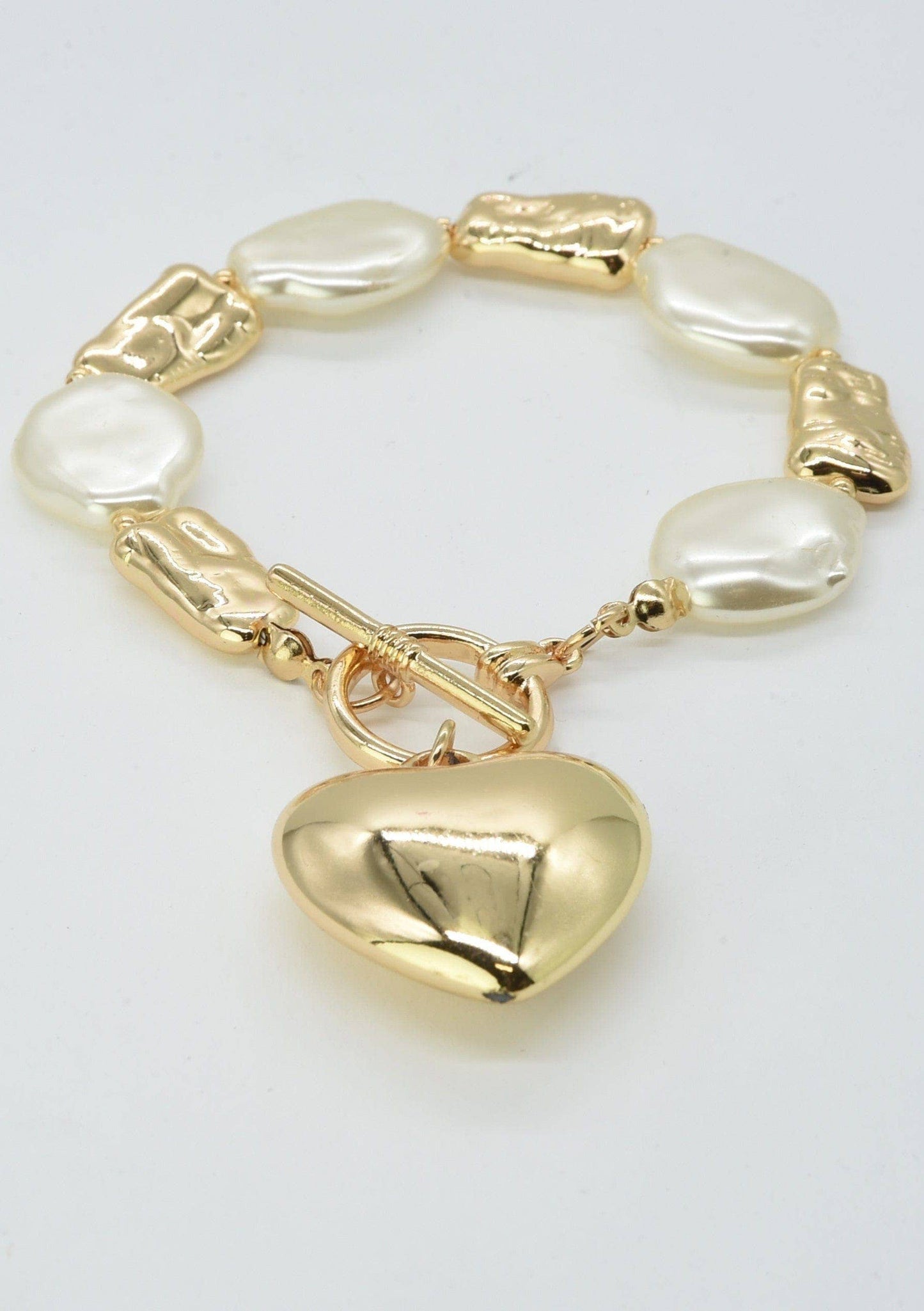 Pearl Bracelet With Puffy Heart Charm