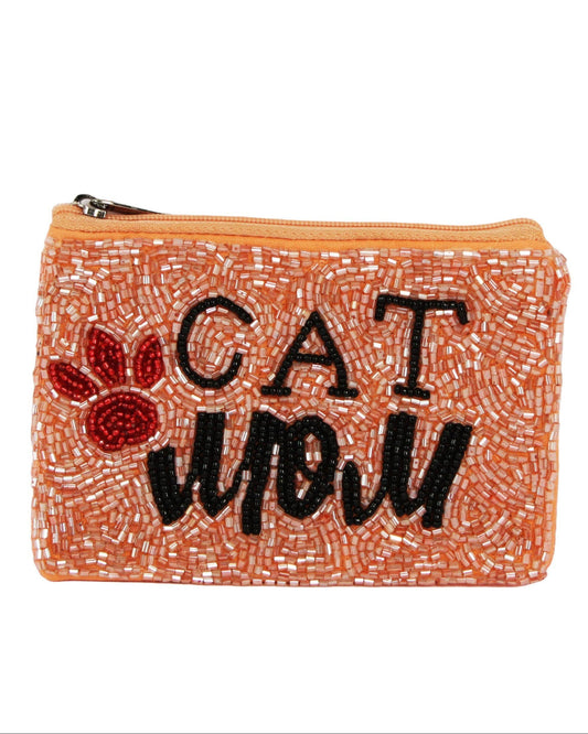Beaded Cat Mom Themed Coin Purse