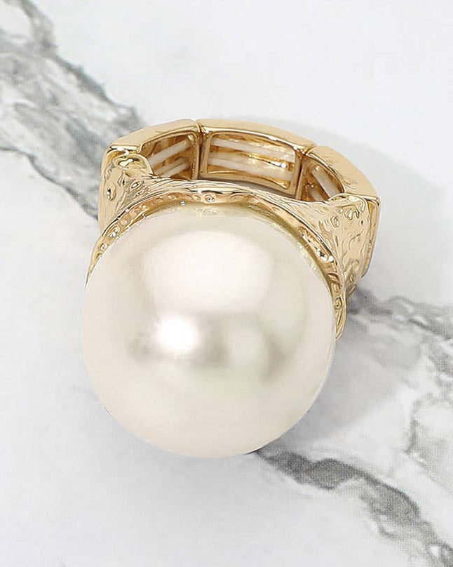Bold Pearl Accented Metal Stretch Ring