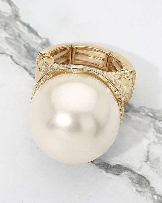 Bold Pearl Accented Metal Stretch Ring