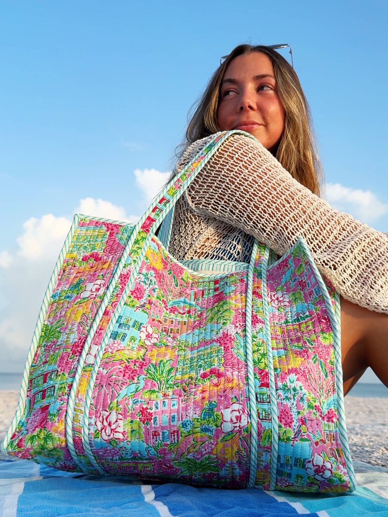 Southern Town Print Reversible Quilted Tote