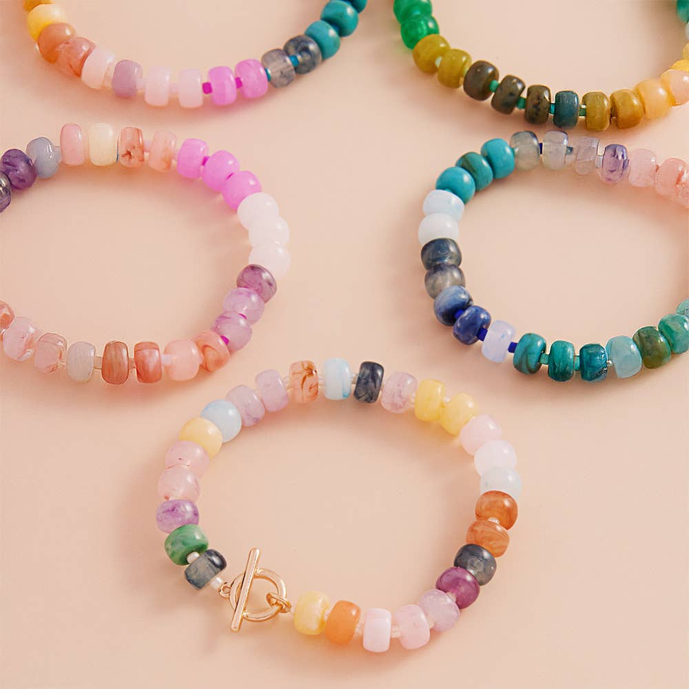 Ombre Flat Round Shaped Beads Stretch Bracelet