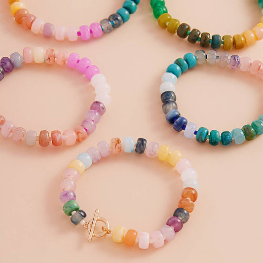 Ombre Flat Round Shaped Beads Stretch Bracelet