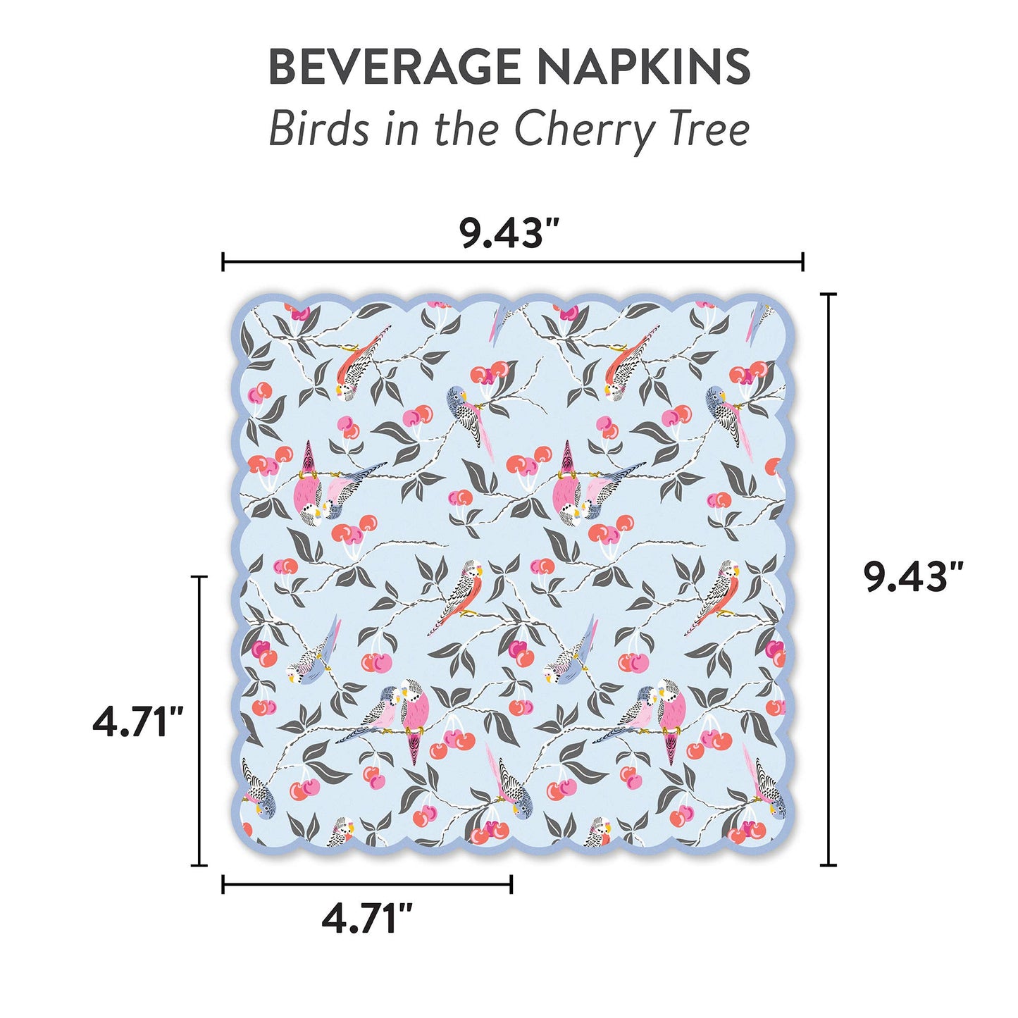 Birds in the Cherry Tree Scalloped Beverage Napkins