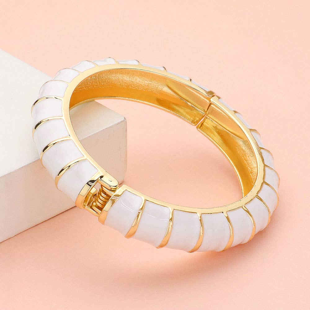 Enamel Bamboo Hinged Bangle Bracelet