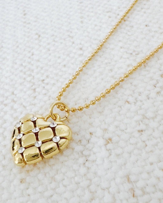 Quilted Luxe Heart Charm Necklace