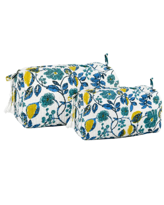 Blue Vine Cotton Quilted Cosmetic Set