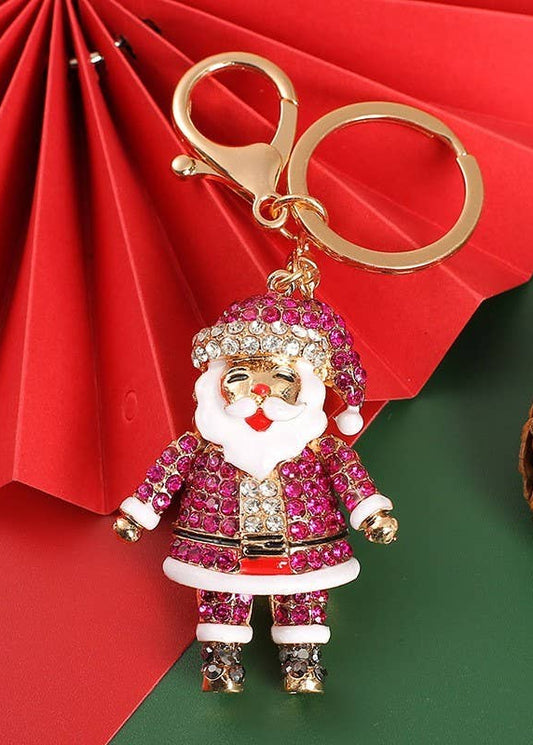 Pink Crystal Santa Keychain Bag Charm