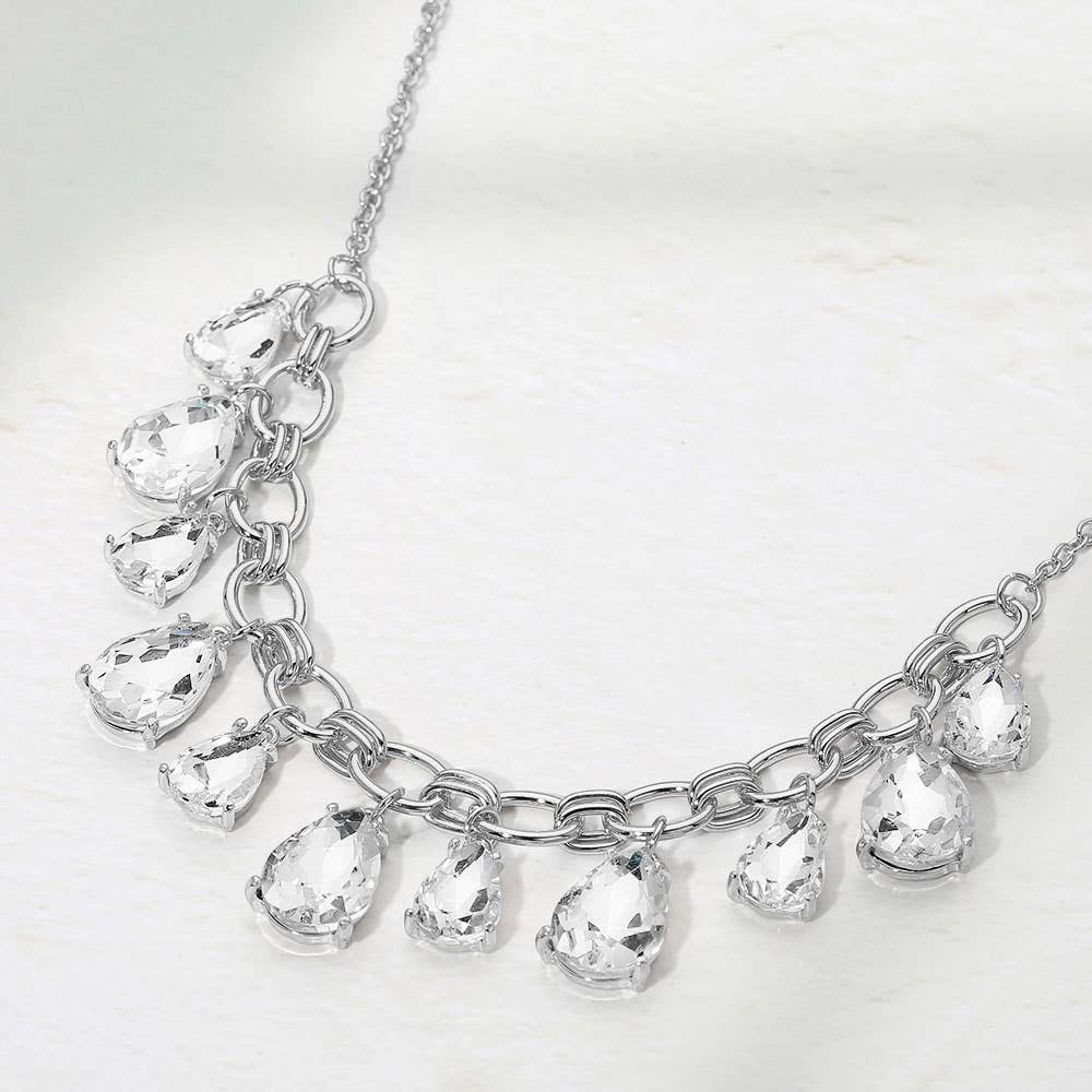 Antique Silver Cushion Teardrop Cluster Necklace