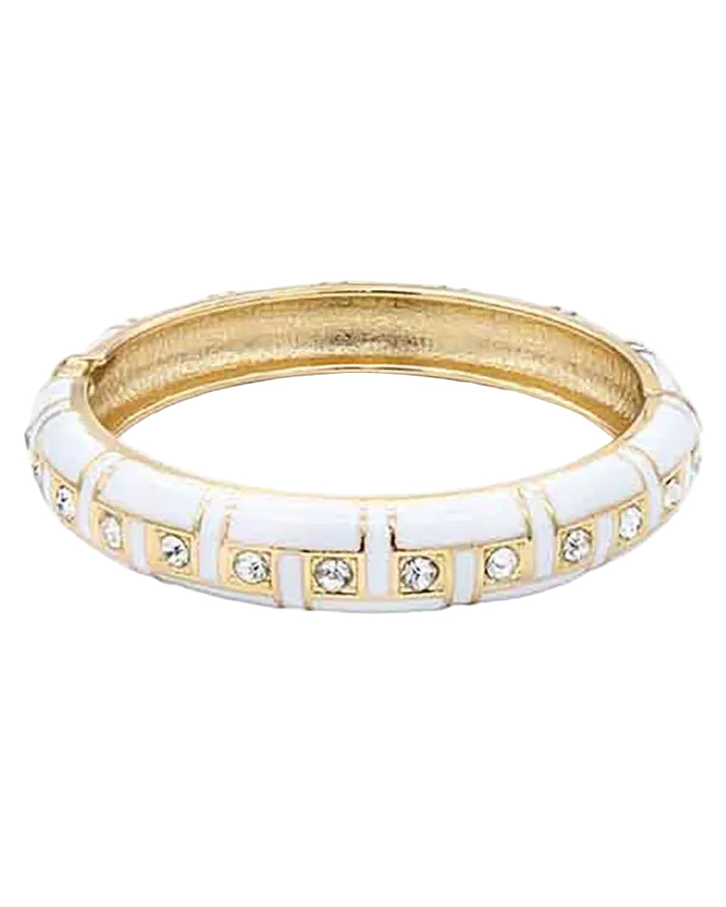 White CZ Accent Enamel Hinged Bangle Bracelet