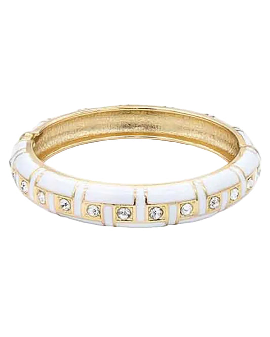 White CZ Accent Enamel Hinged Bangle Bracelet