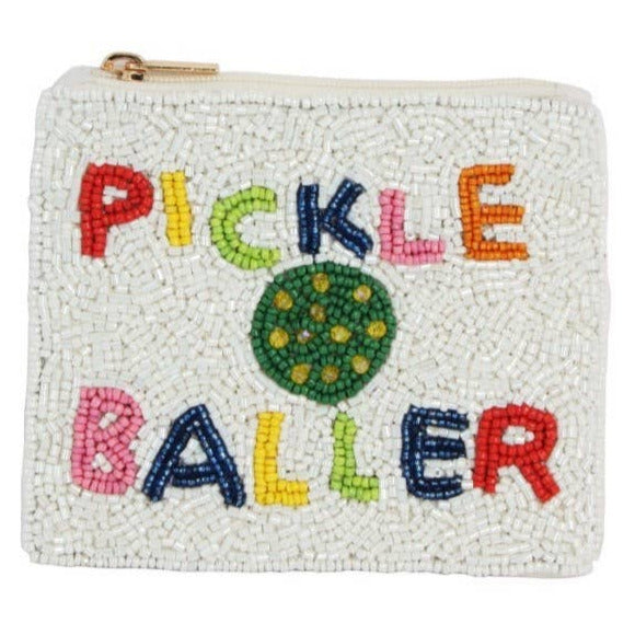 Beaded White Baller Coin Purse