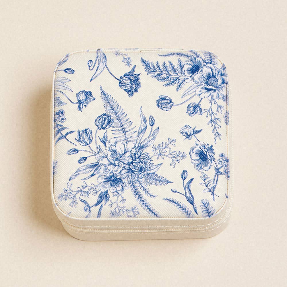 Blue Flower Portable Square Jewelry Box