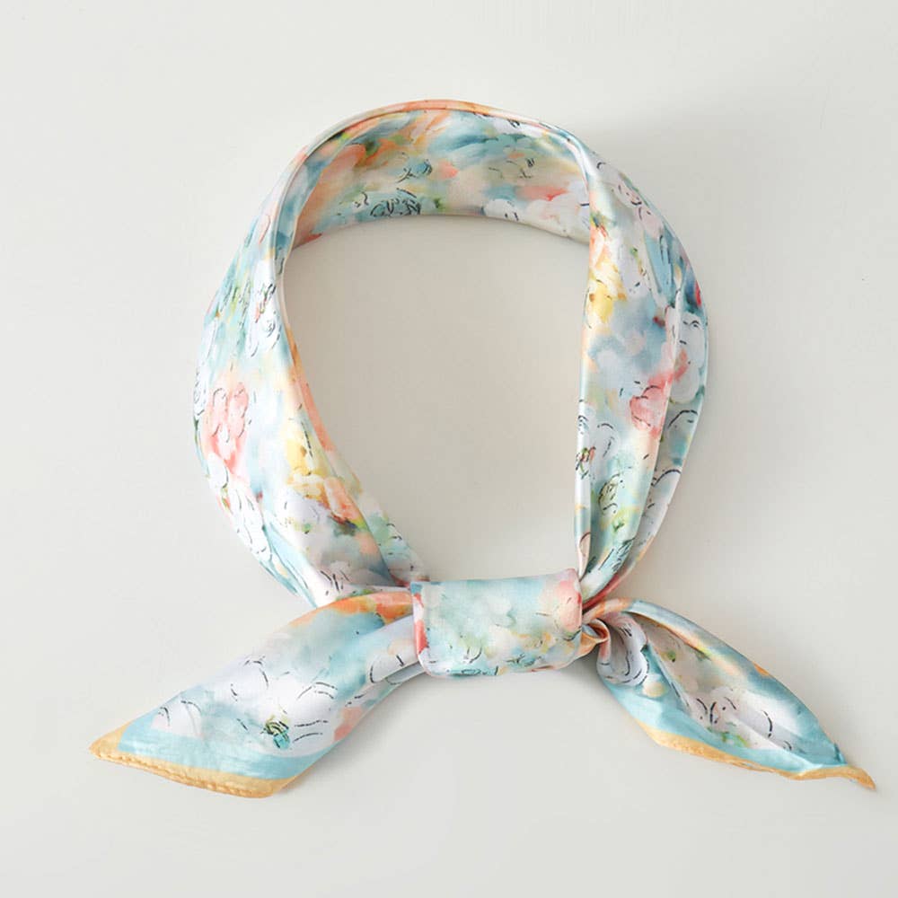 Watercolor Floral Pattern Satin Bandana Scarf