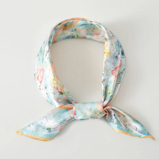 Watercolor Floral Pattern Satin Bandana Scarf