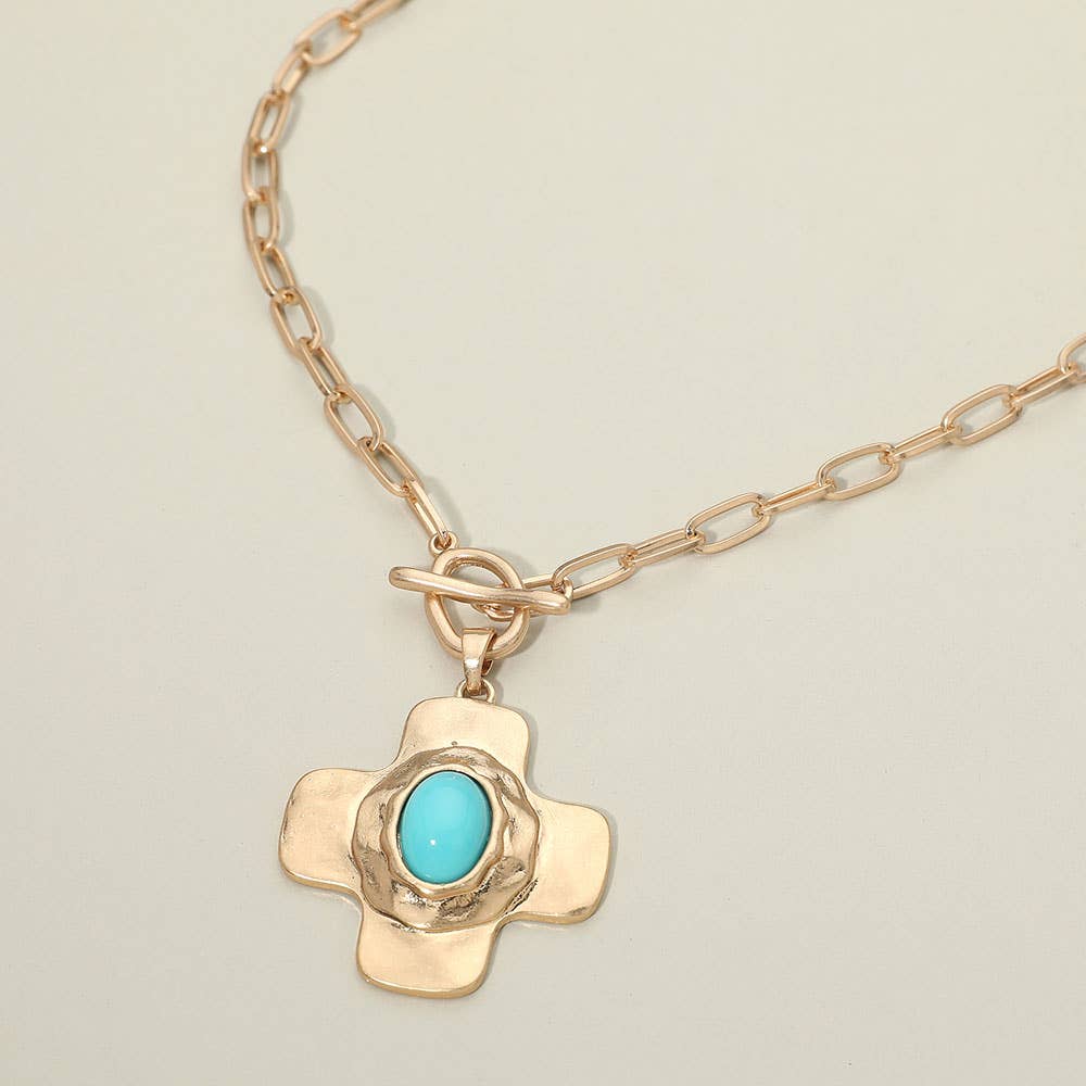 Oval Pearl Toggle Cross Pendant Necklace