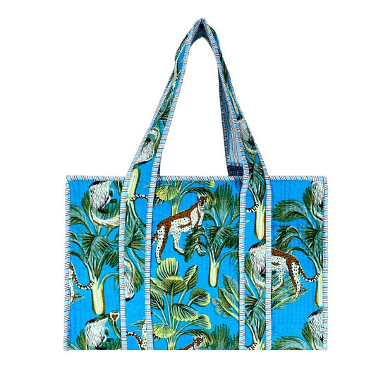Cotton Blue Tiger Tote Bag- Small & Large