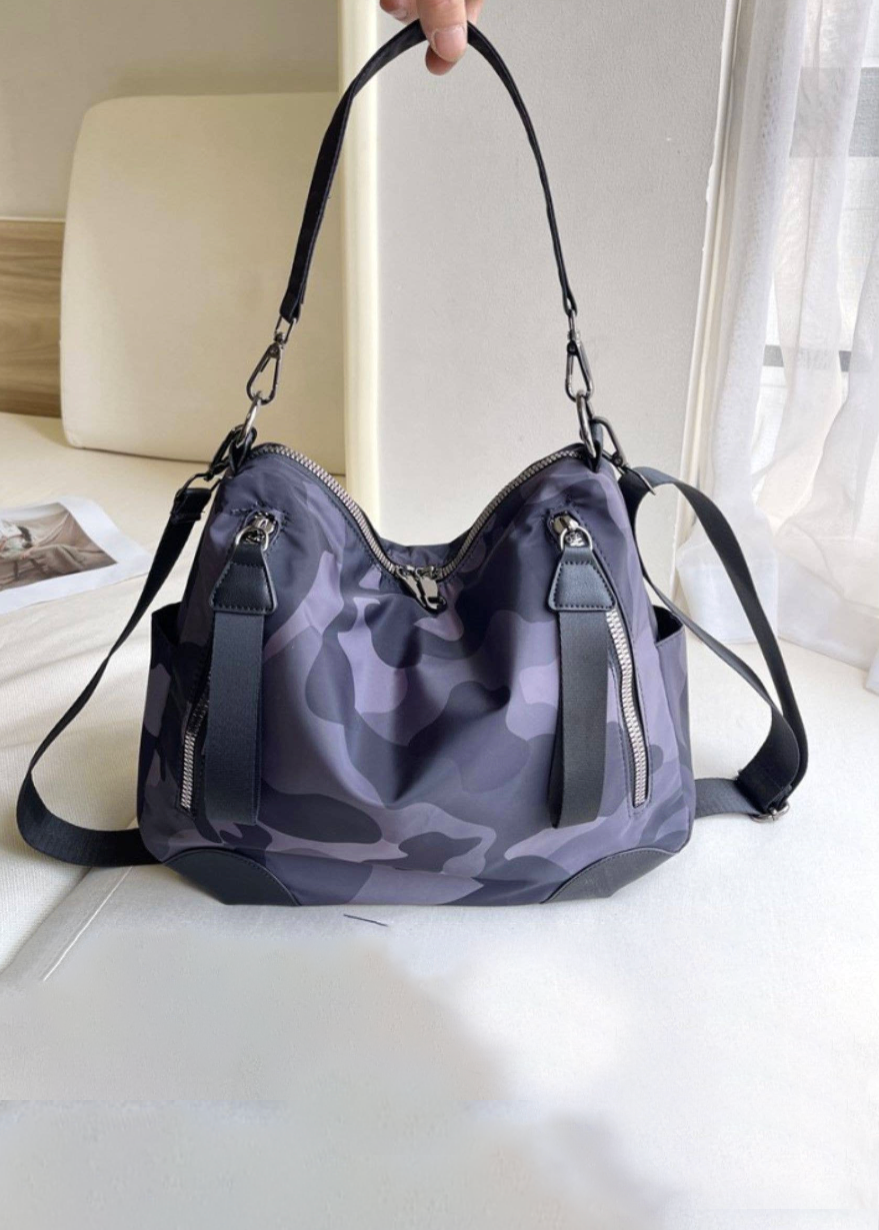 Gray Nylon Zipper Crossbody Bag