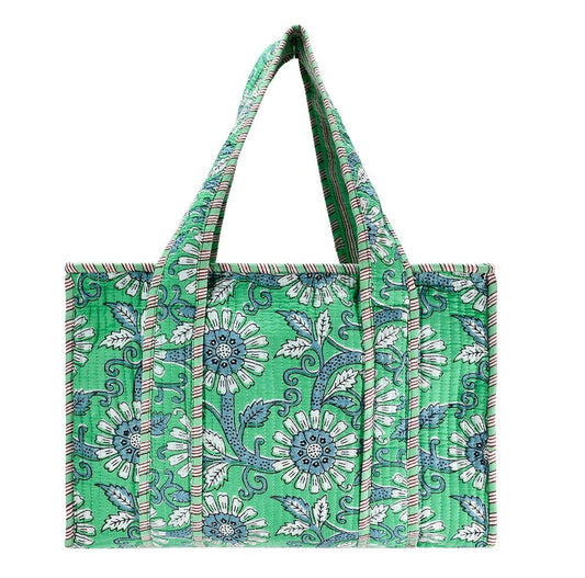 Cotton Blue Flower Tote Bag- Small & Large