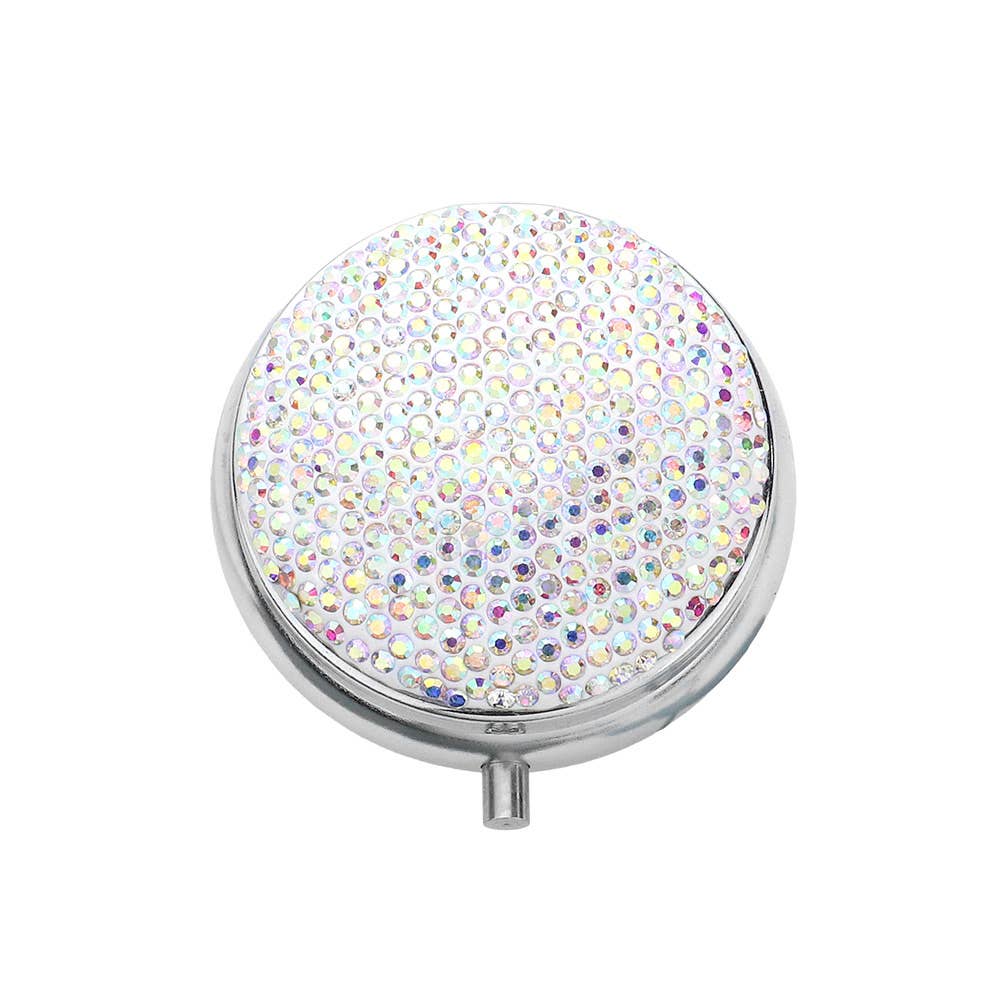 Bling Round Mirror Compact Pill Organizer Case