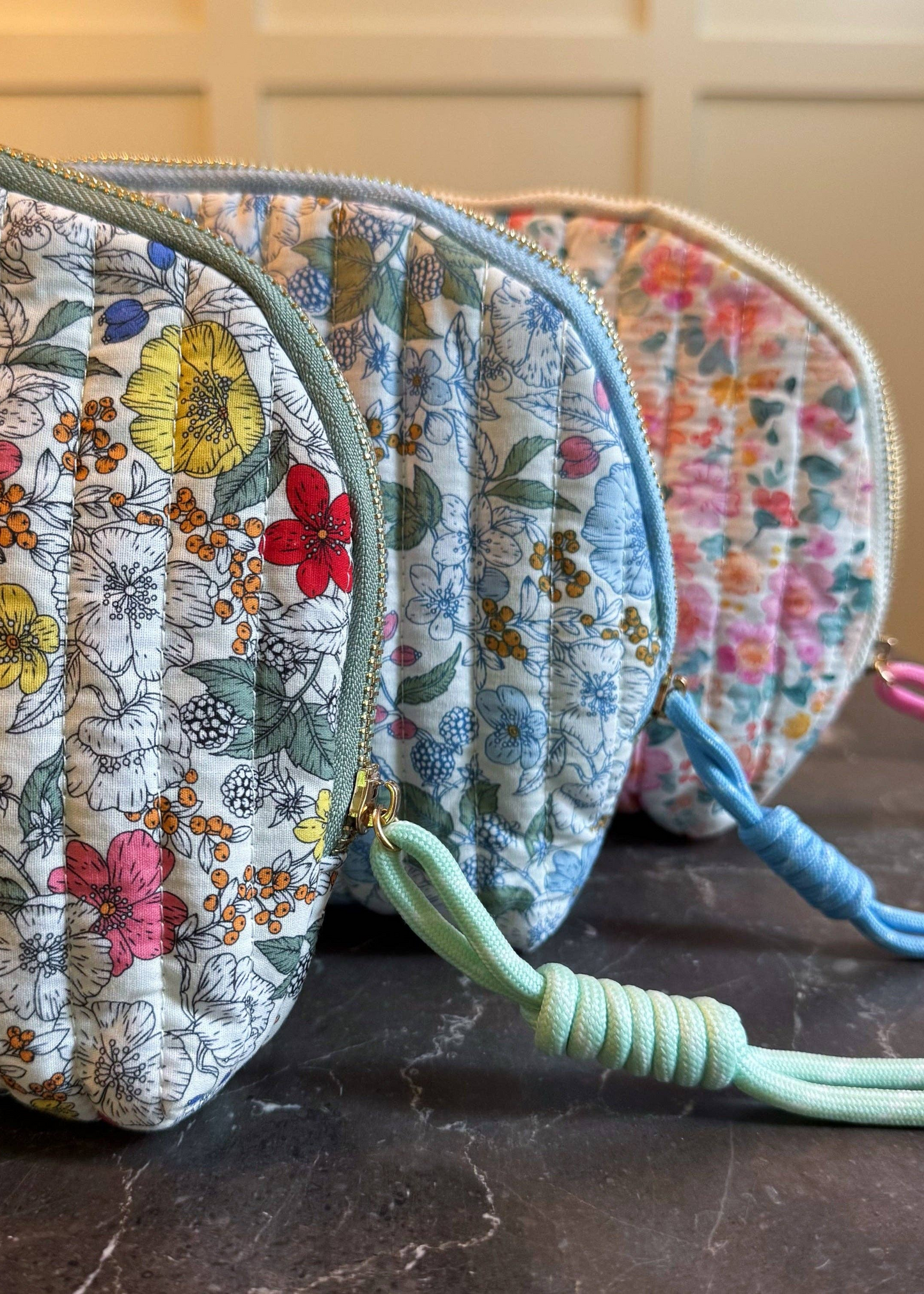 Vintage-Inspired Quilted Floral Cosmetic Bags