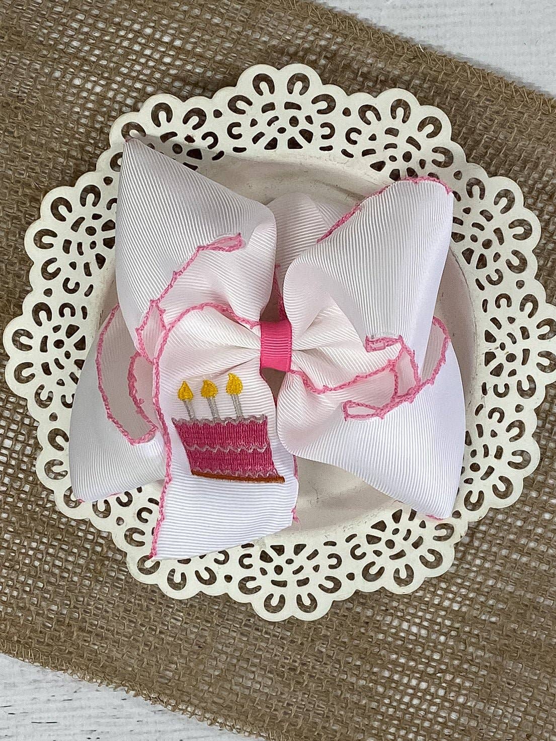 Birthday Cake Embroidered Hair Bow