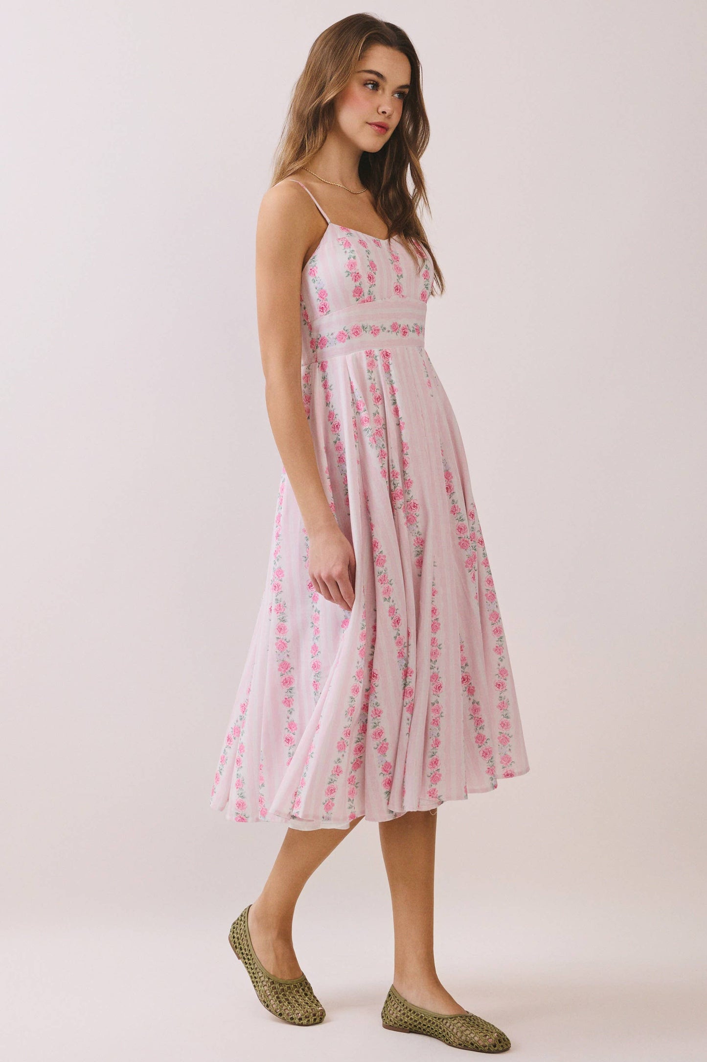 Pink Spring Floral Print Empire Dress