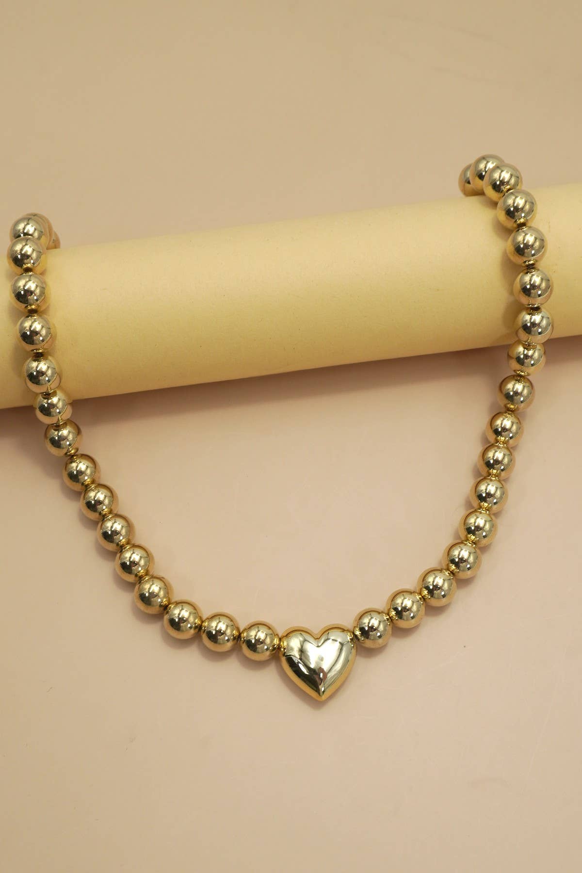 Puffy Heart Ball Chain Statement Necklace