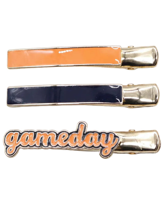 Navy & Orange Game Day 3 Piece Hairclip Set