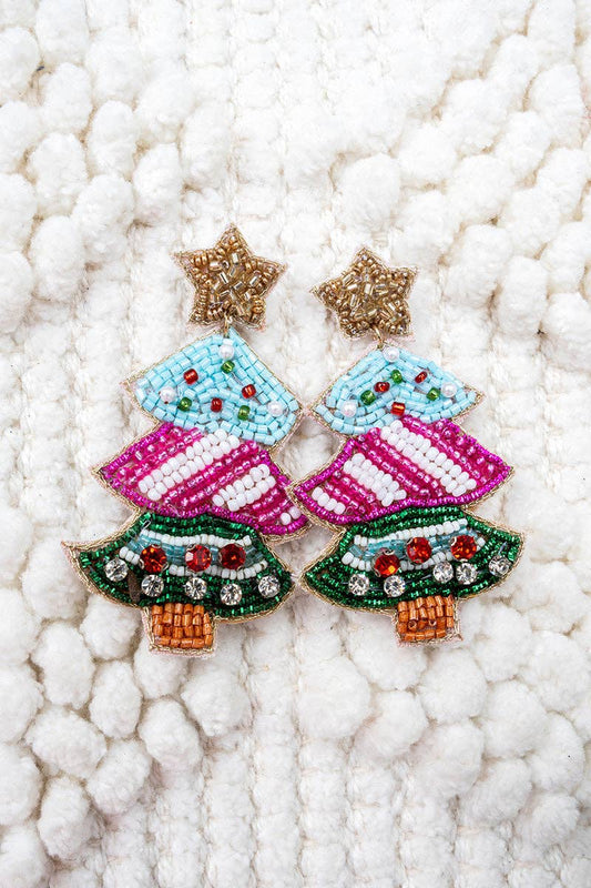 Viola Multi-Color Festive Fir Seed Bead Earrings