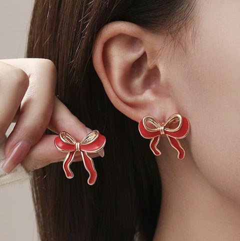 Red Enamel Bow Earrings