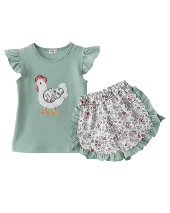Sage Chicken Applique Set