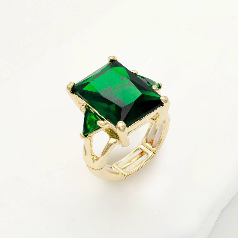 Statement Rectangle Crystal Stretch Ring