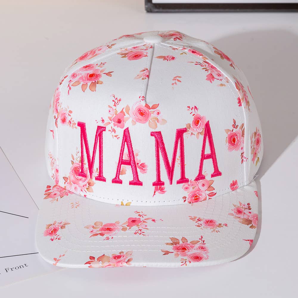 Pink MAMA Floral Embroidered Baseball Cap