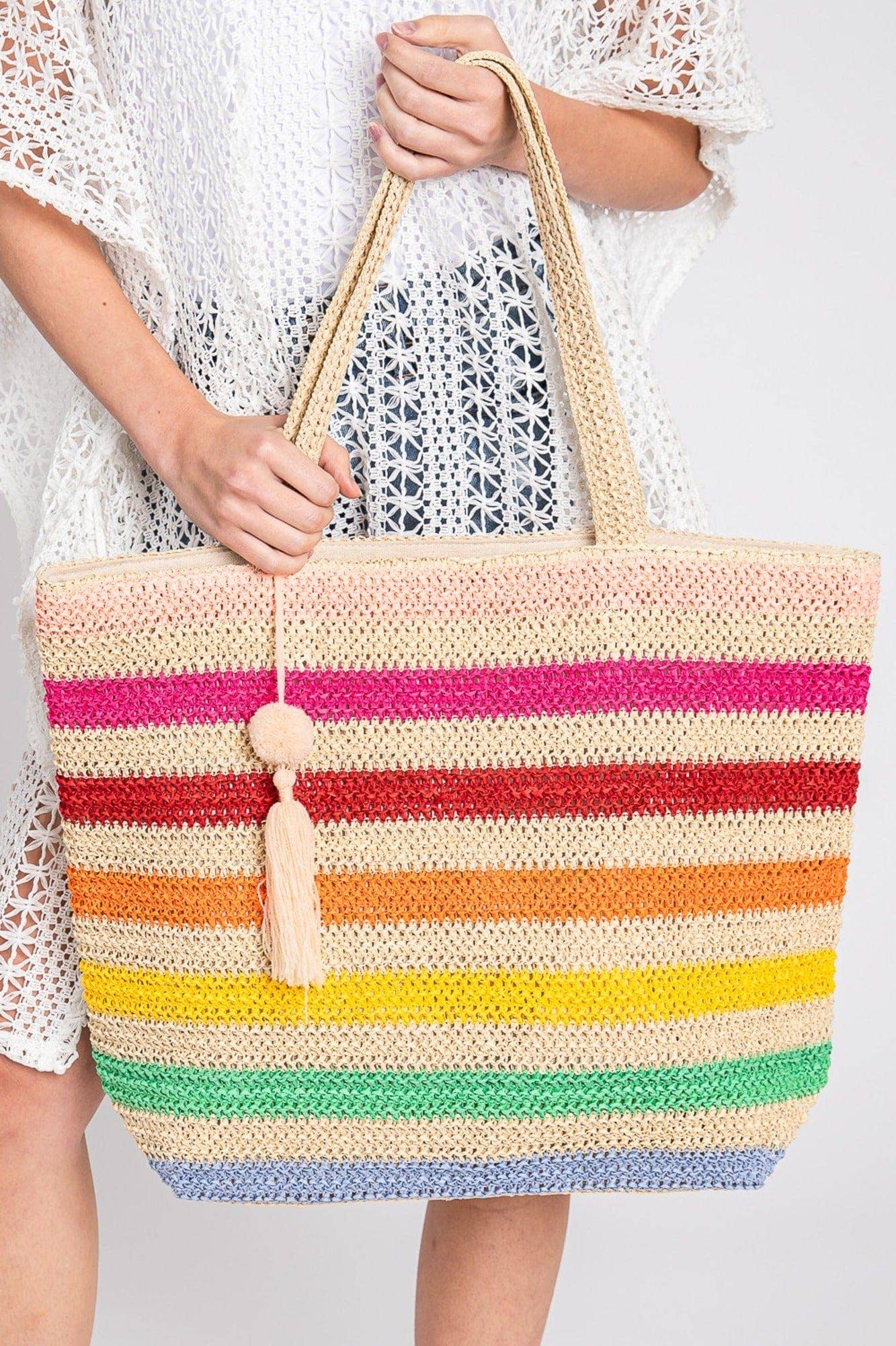 Amara Striped Crochet Women's Tote Bag