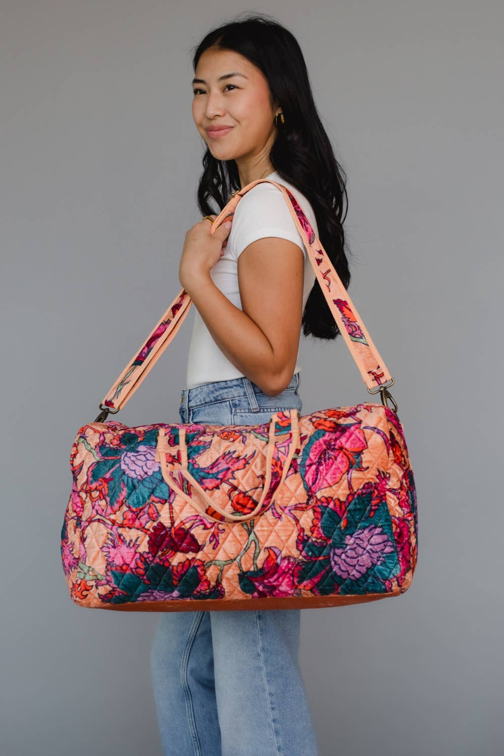 Lt. Orange & Multicolored Floral DufflE