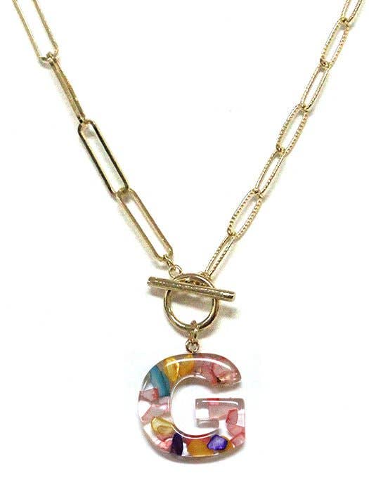 Rainbow Acrylic Initial Toggle Chain Necklace