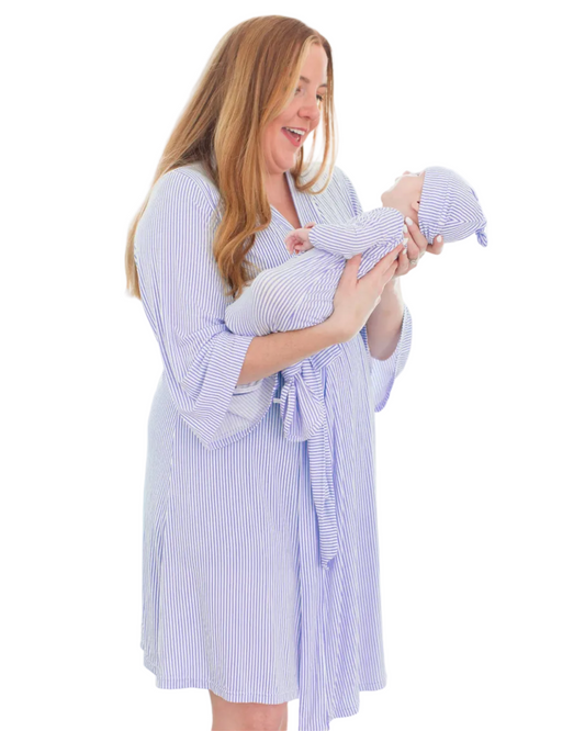 Bamboo Periwinkle Stripe Mommy & Me Maternity Robe