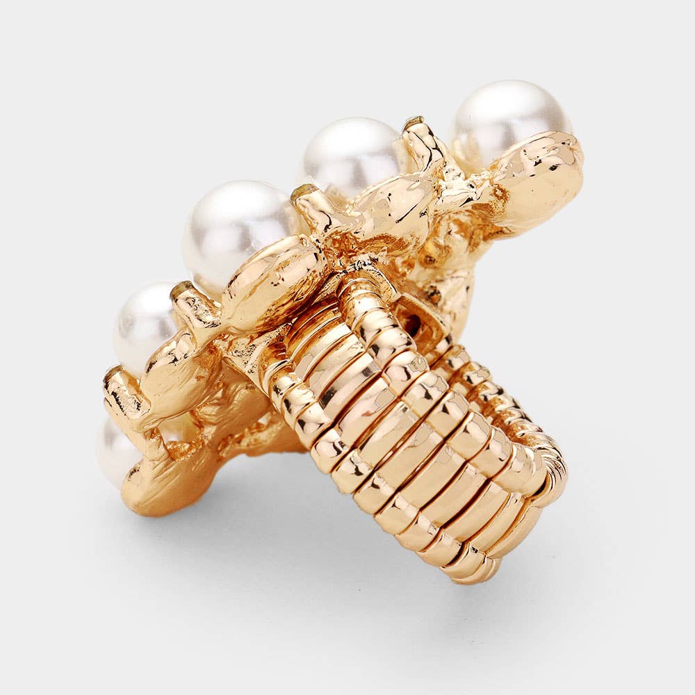 Pearl Rhinestone Statement Stretch Ring