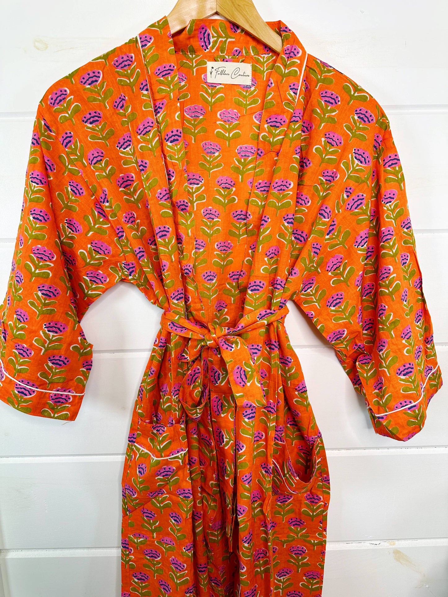Orange Floral Kimono Robe