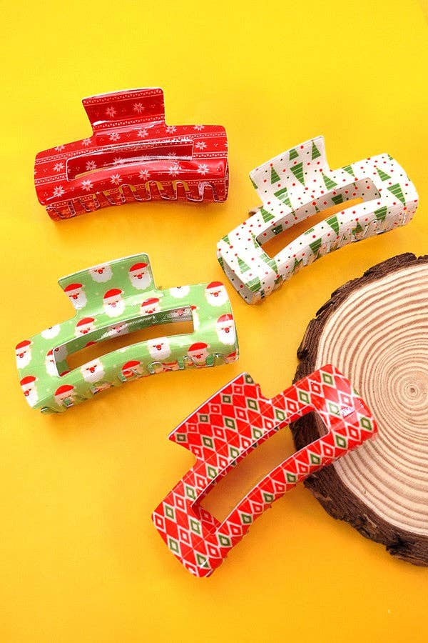 Holiday Patterned Hair Claw Clips