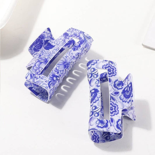Vintage Porcelain Blue Claw Clips