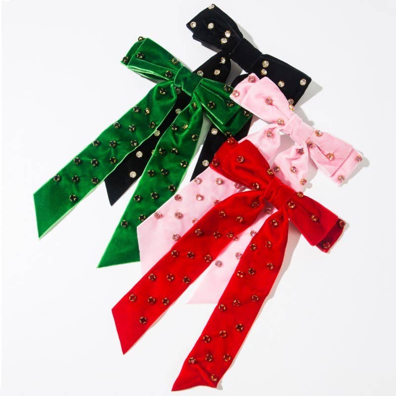 Pretty Rhinestone Stud Bow Ribbon Hair Clip