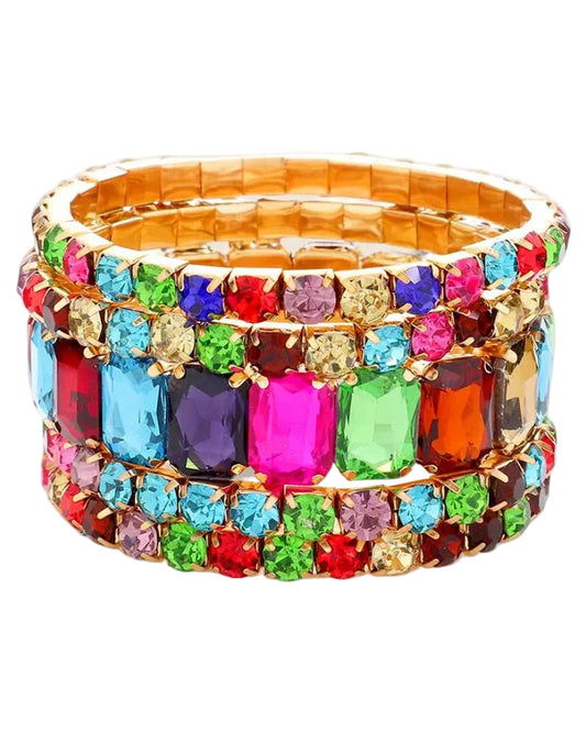 Emerald Cut Round Stone Stretch Evening Bracelets