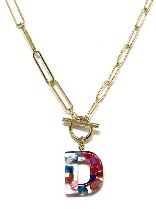 Rainbow Acrylic Initial Toggle Chain Necklace