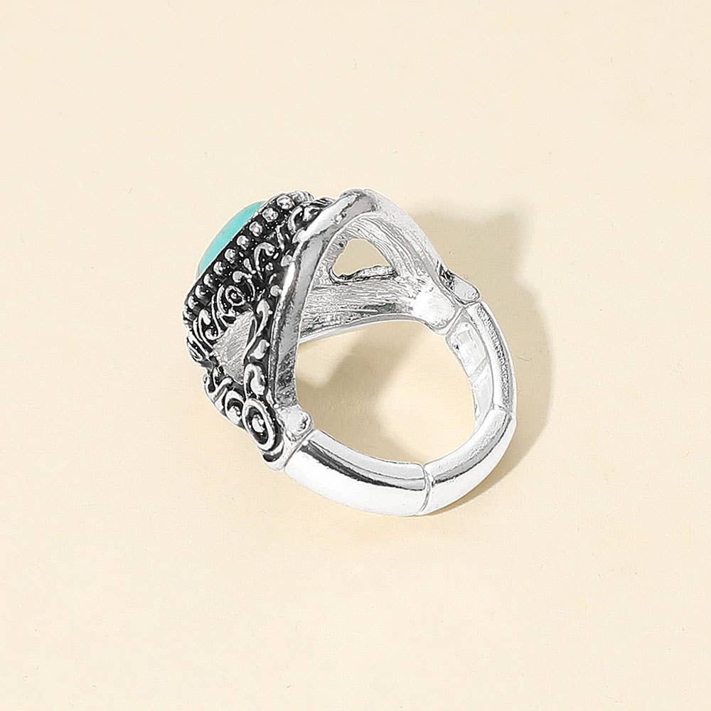 Western Teardrop Stone Statement Stretch Ring